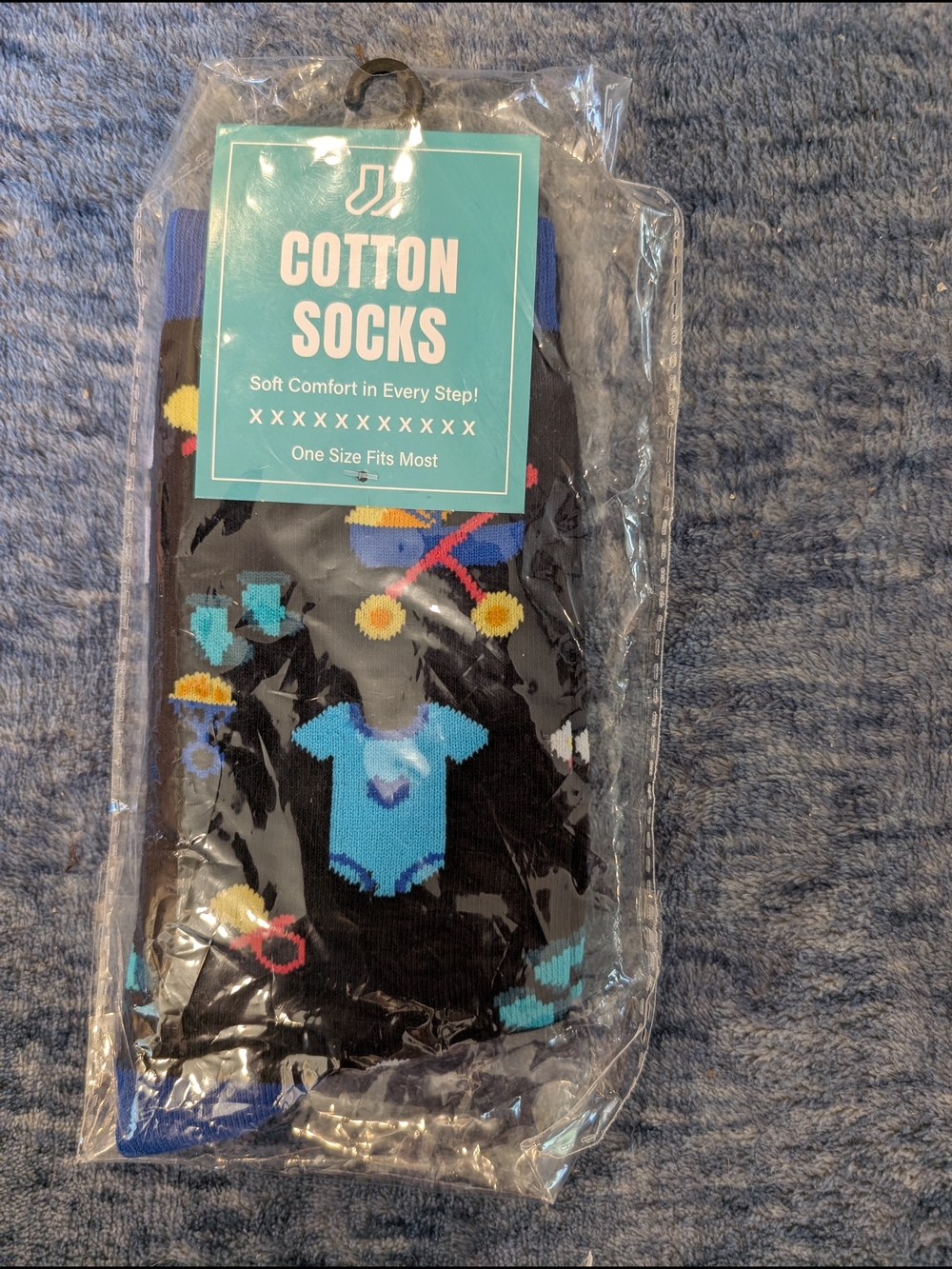 Free When Bundled - Cotton Socks - Black with Blue Baby Pattern